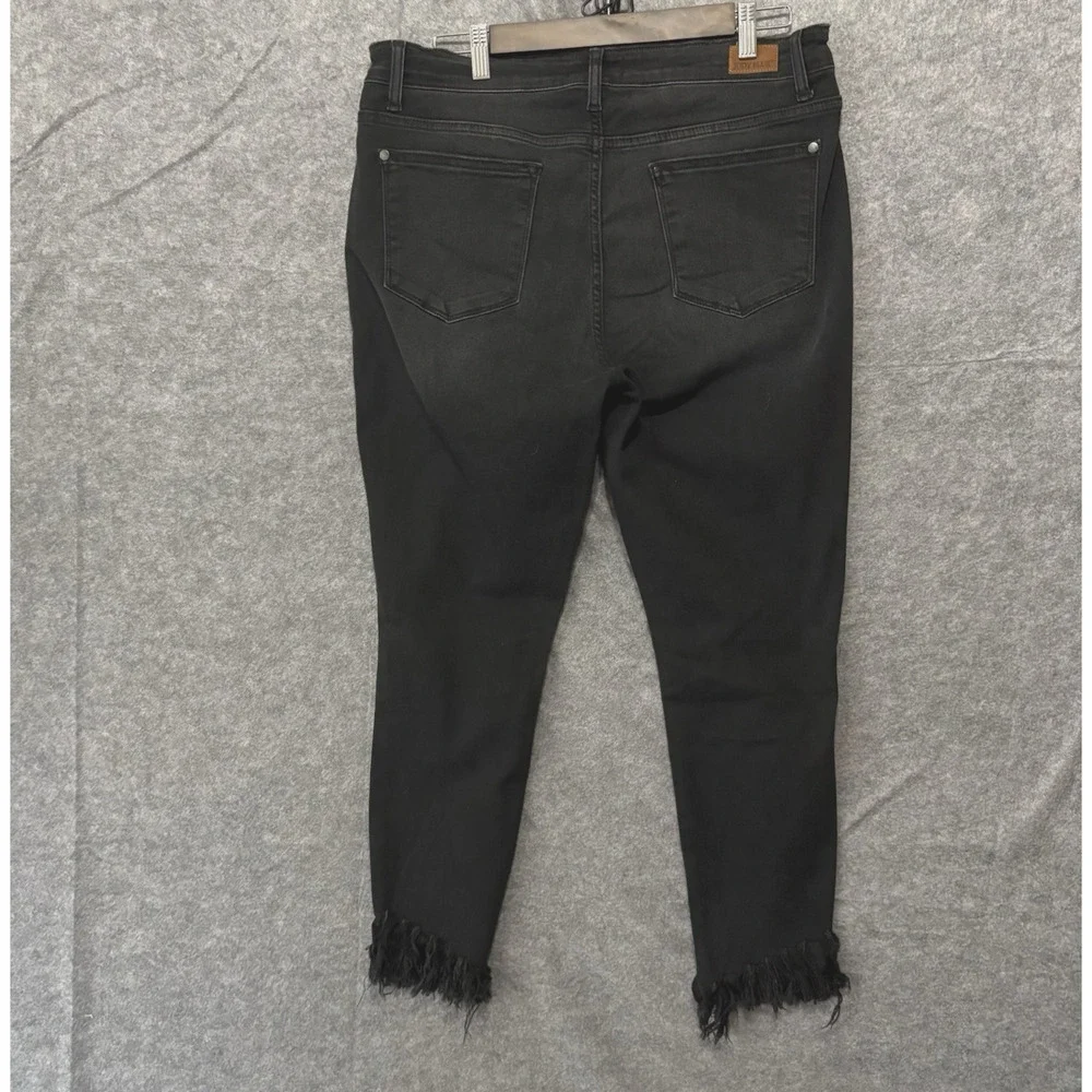 Judy‎ Blue Skinny Fit Fringe Jeans Sz 15/32 Black Fringe Hem Stretch